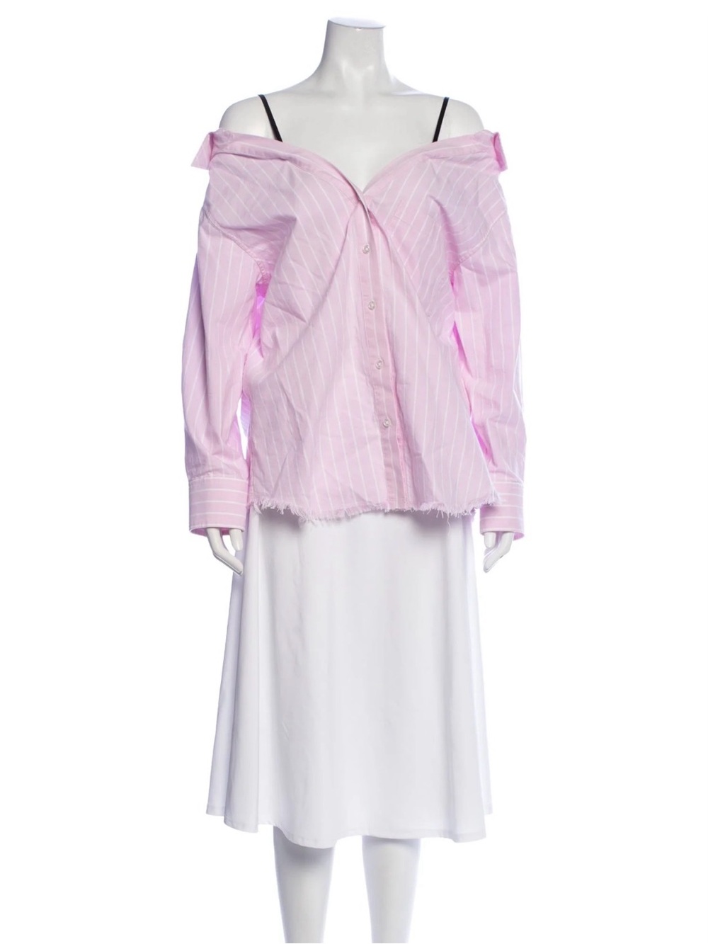 🚫Weared 1 time 🚫Alexander Wang Pink Striped Off-Shoulder Button-Down Top